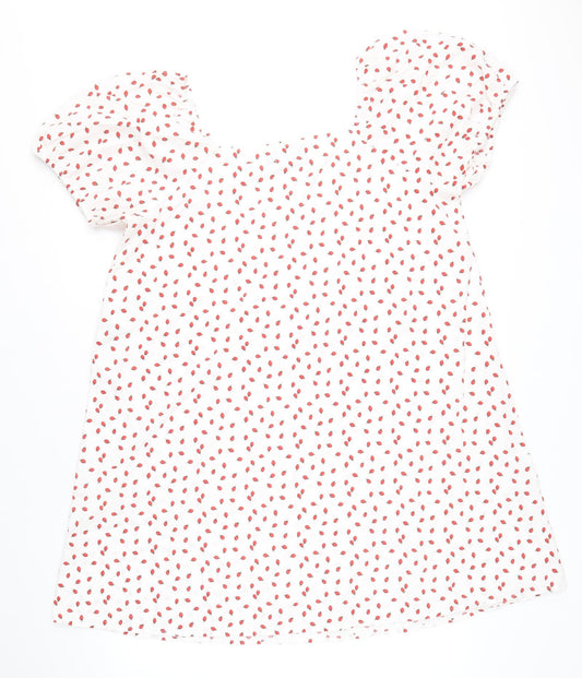 Pieces Womens White Geometric Patent Leather A-Line Size XS Scoop Neck Pullover