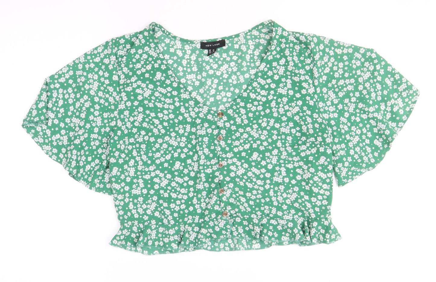 Womens UK Size 14 New Look Green Cropped Blouse