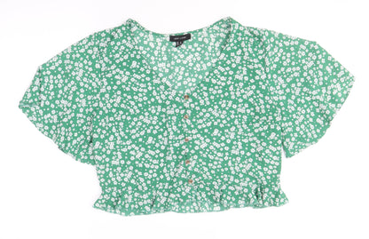 Womens UK Size 14 New Look Green Cropped Blouse