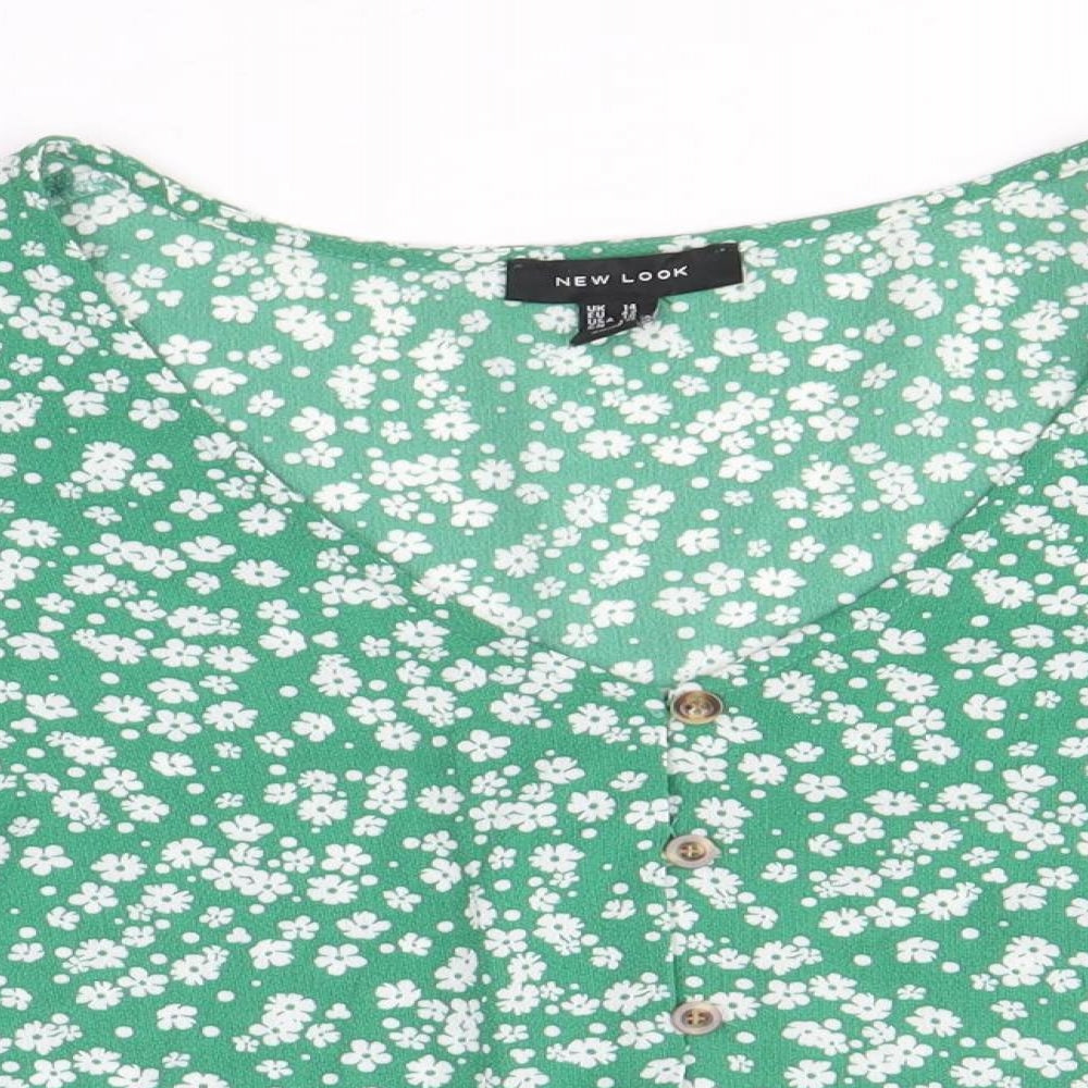 Womens UK Size 14 New Look Green Cropped Blouse