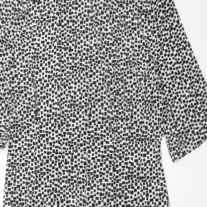 Connected Apparel Womens White Geometric Polyester Fit & Flare Size 12 Boat Neck Pullover