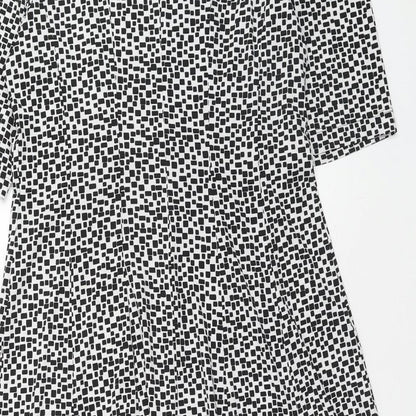 Connected Apparel Womens White Geometric Polyester Fit & Flare Size 12 Boat Neck Pullover