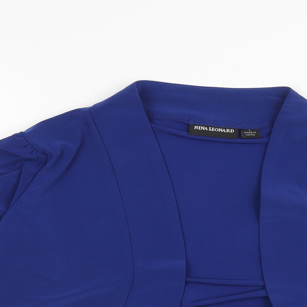 Womens UK Size L Nina Leonard Blue Cropped Blouse