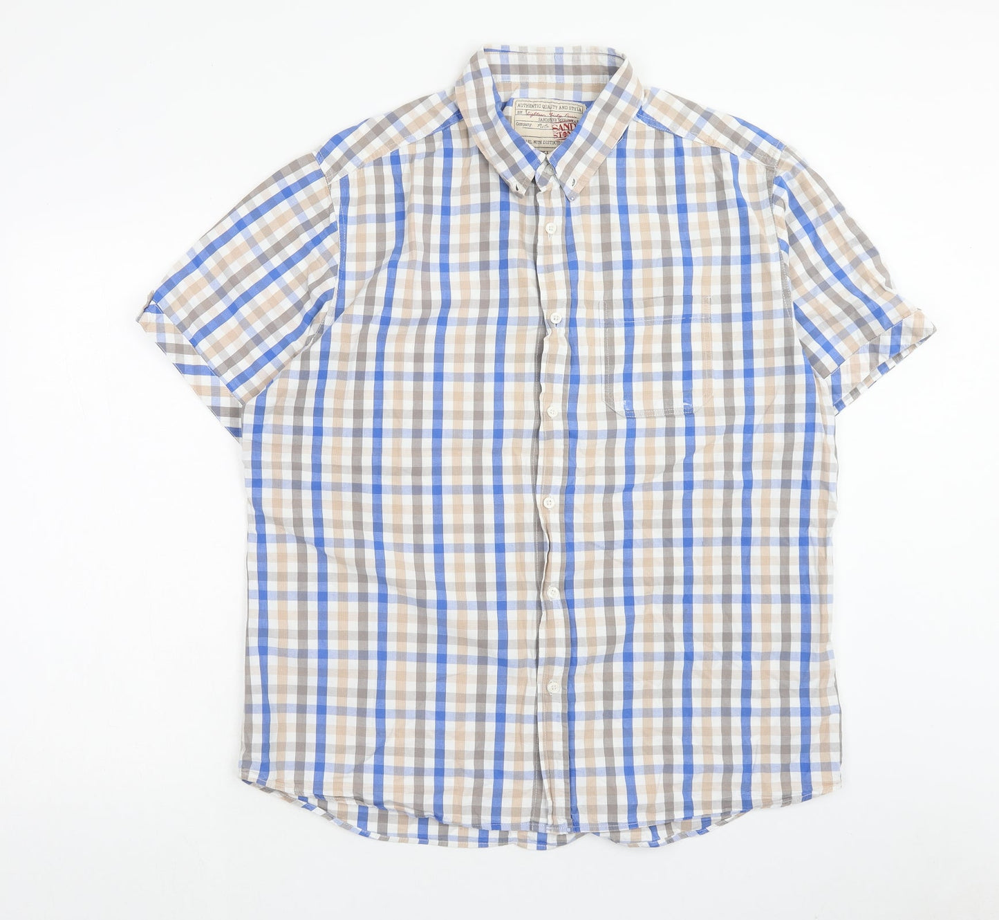 SANDSTONE Mens Multicoloured Check Cotton Button-Up Size XL Collared Button
