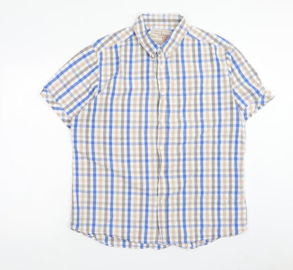 SANDSTONE Mens Multicoloured Check Cotton Button-Up Size XL Collared Button