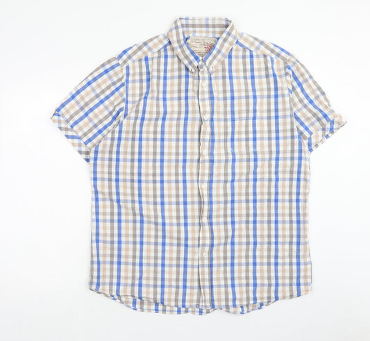 SANDSTONE Mens Multicoloured Check Cotton Button-Up Size XL Collared Button
