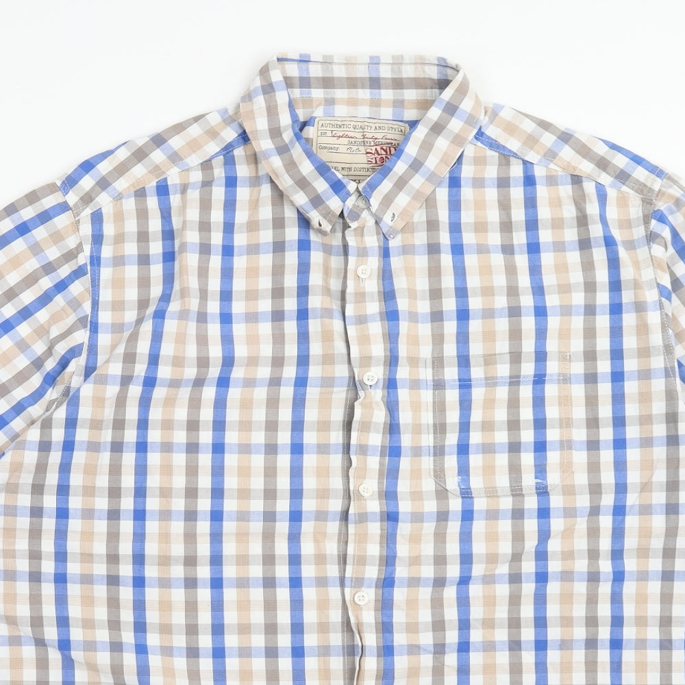 SANDSTONE Mens Multicoloured Check Cotton Button-Up Size XL Collared Button