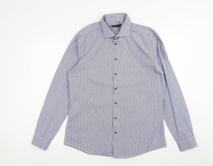 Mens UK Size 16 Luc Brevet Blue  Button-Up Long Sleeve Casual Shirt