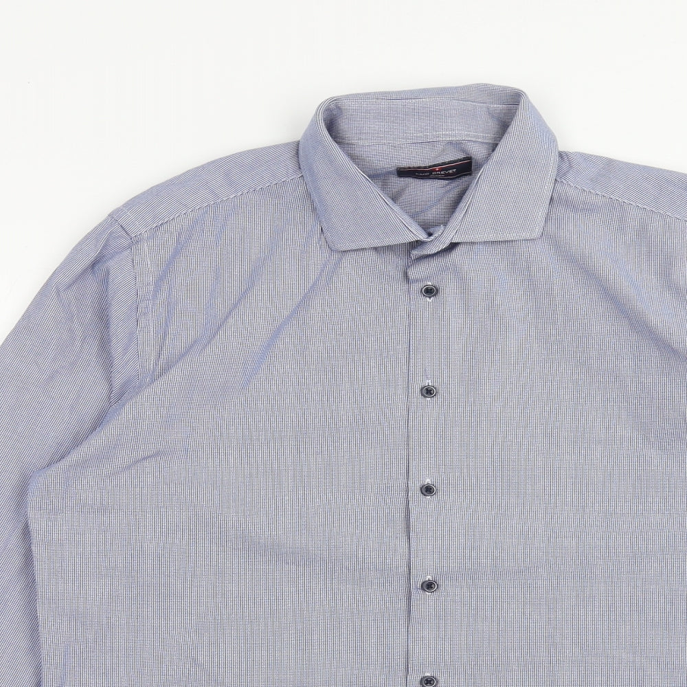 Mens UK Size 16 Luc Brevet Blue  Button-Up Long Sleeve Casual Shirt