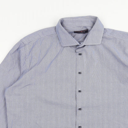 Mens UK Size 16 Luc Brevet Blue  Button-Up Long Sleeve Casual Shirt