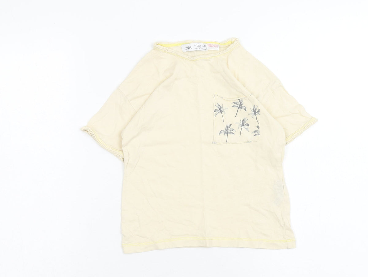 Zara Boys Ivory Cotton Basic T-Shirt Size 2XL Round Neck Pullover