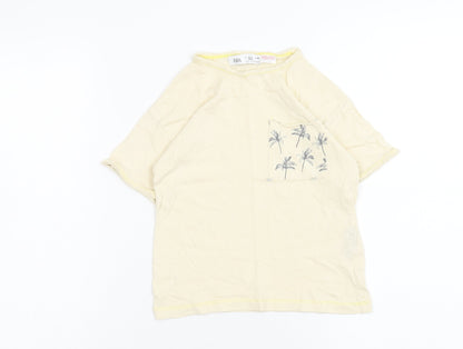 Zara Boys Ivory Cotton Basic T-Shirt Size 2XL Round Neck Pullover