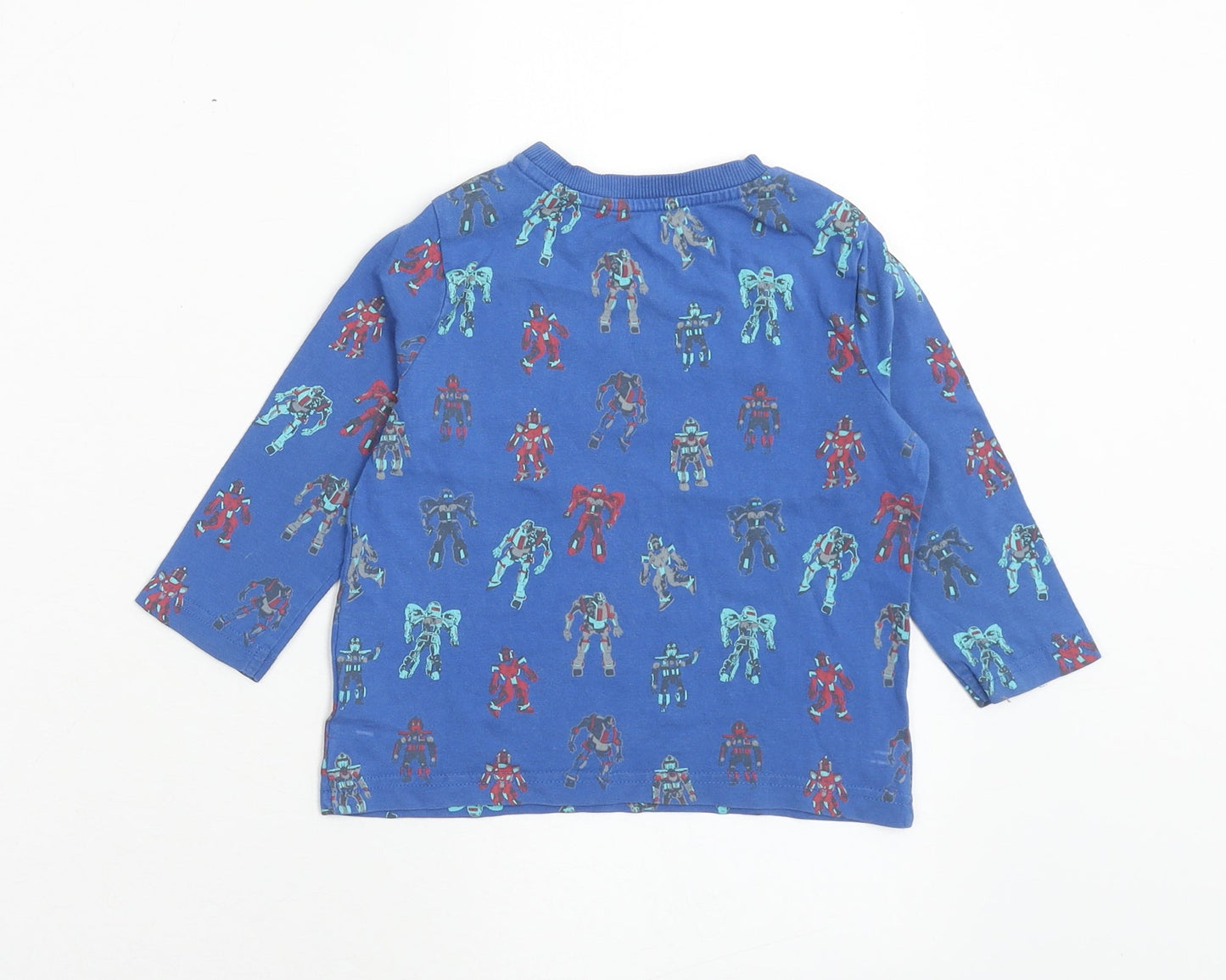 F&F Boys Blue Geometric Cotton Basic T-Shirt Size 18-24 Months Round Neck Pullover