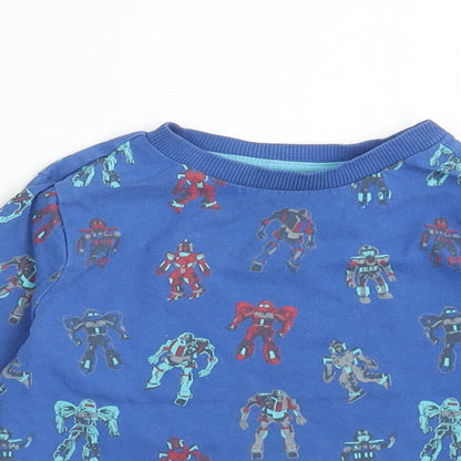 F&F Boys Blue Geometric Cotton Basic T-Shirt Size 18-24 Months Round Neck Pullover