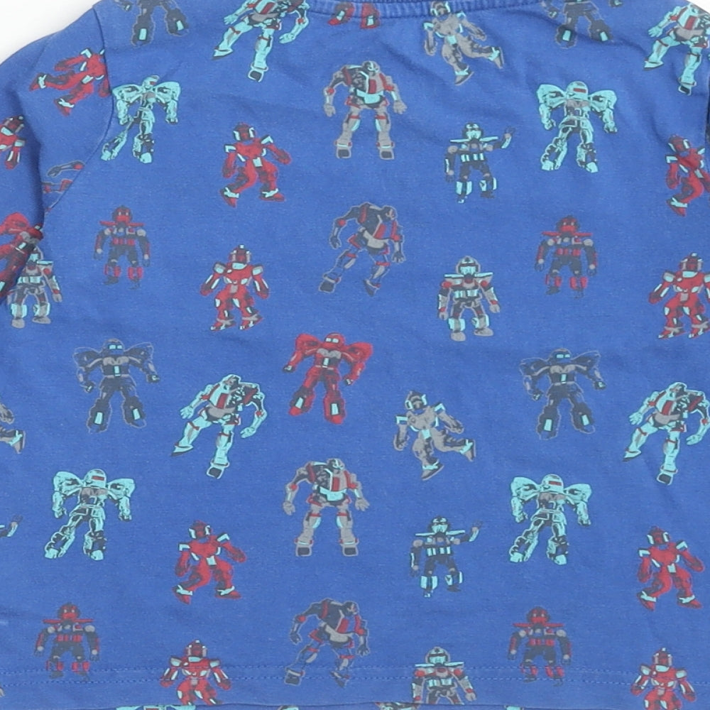 F&F Boys Blue Geometric Cotton Basic T-Shirt Size 18-24 Months Round Neck Pullover