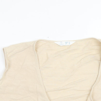 Primark Womens Beige Linen Cropped Tank Size 14 V-Neck - Knot Front