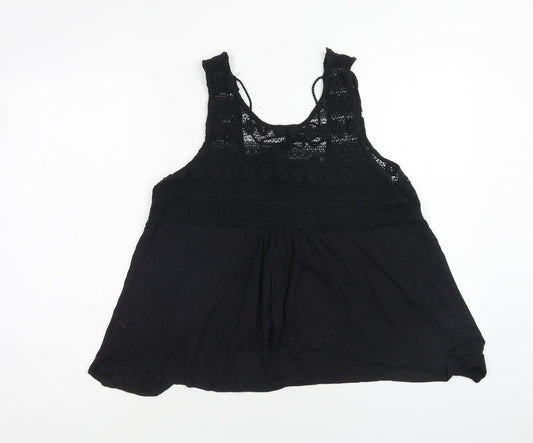 papaya Womens Black Viscose Basic Tank Size 14 Scoop Neck