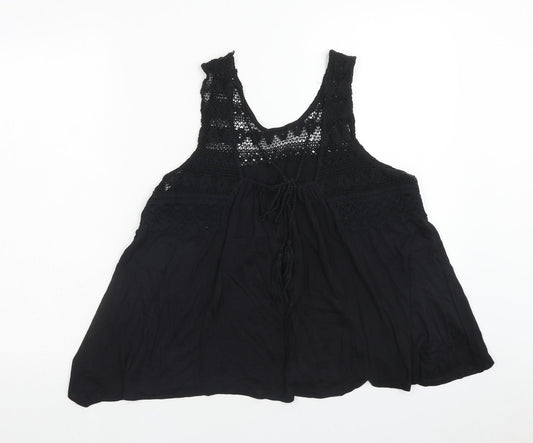 papaya Womens Black Viscose Basic Tank Size 14 Scoop Neck