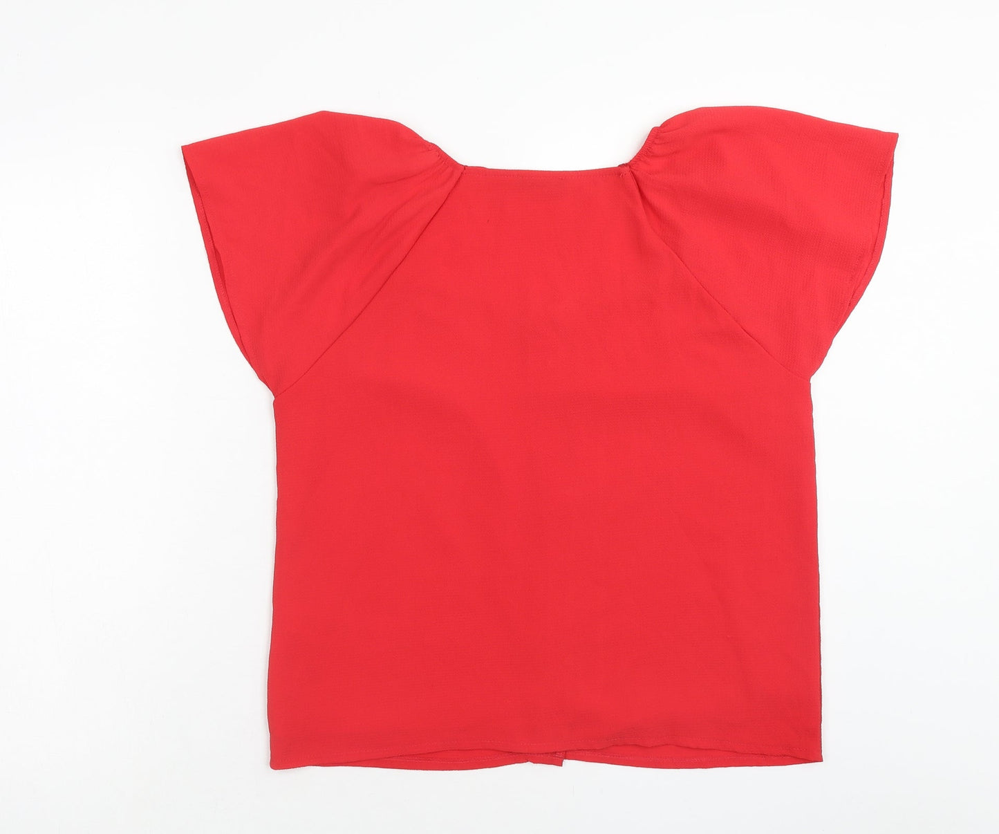 M&Co Womens Red Polyester Basic Button-Up Size 12 Square Neck