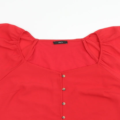 M&Co Womens Red Polyester Basic Button-Up Size 12 Square Neck