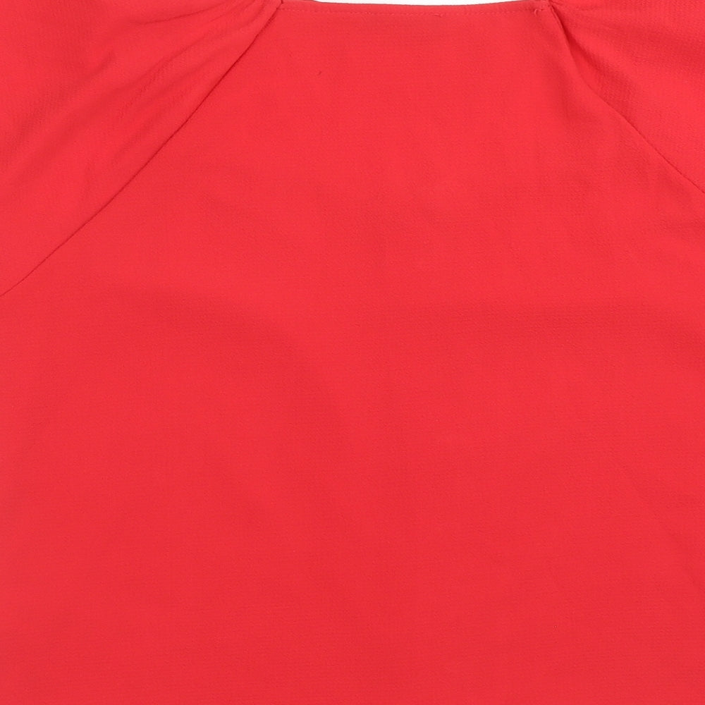 M&Co Womens Red Polyester Basic Button-Up Size 12 Square Neck