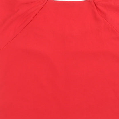 M&Co Womens Red Polyester Basic Button-Up Size 12 Square Neck