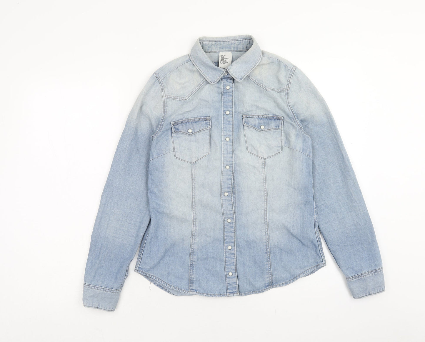 Womens UK Size 8 H&M Blue Basic Button-Up