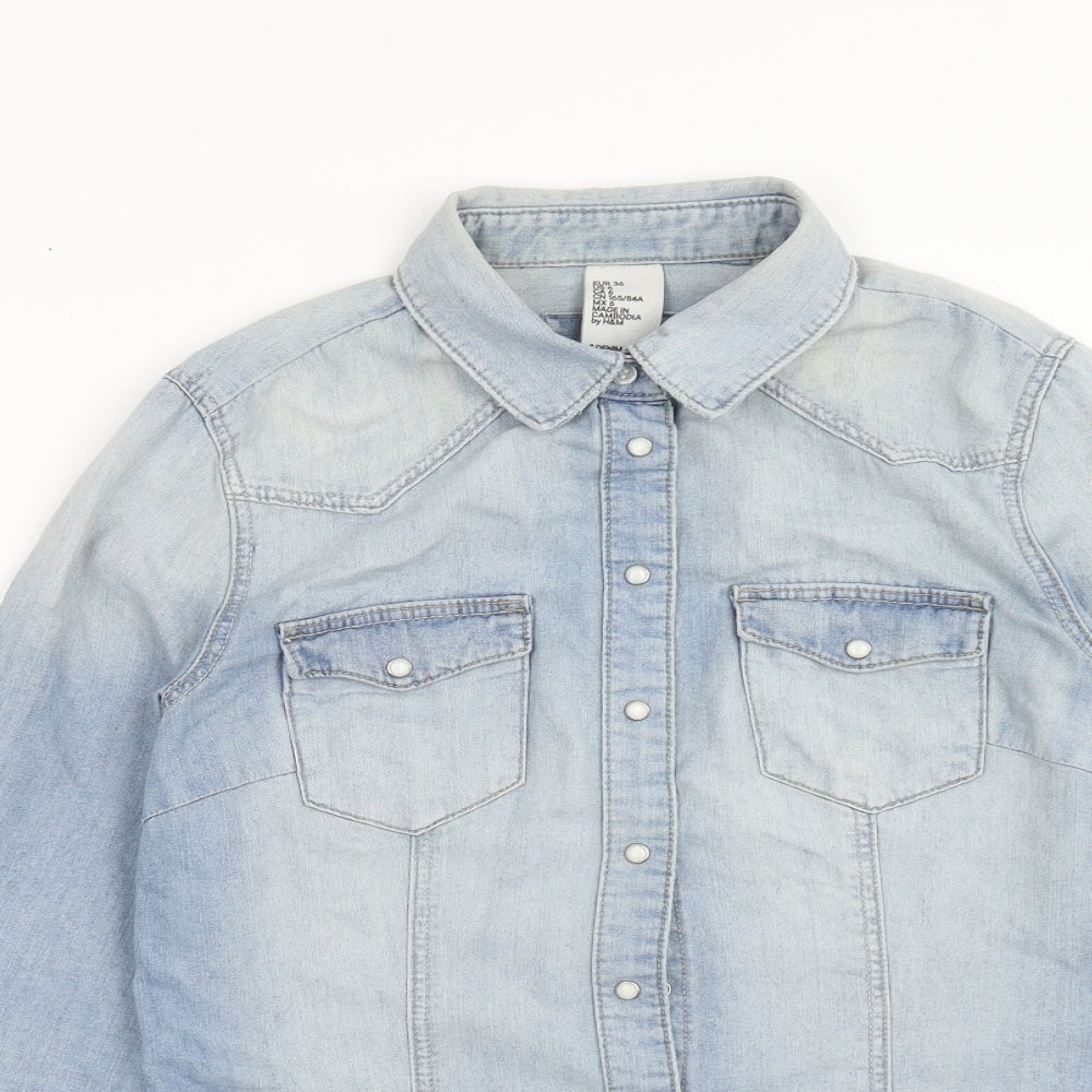 Womens UK Size 8 H&M Blue Basic Button-Up