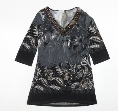 Solo Womens Multicoloured Geometric Viscose Kaftan Size S V-Neck Pullover