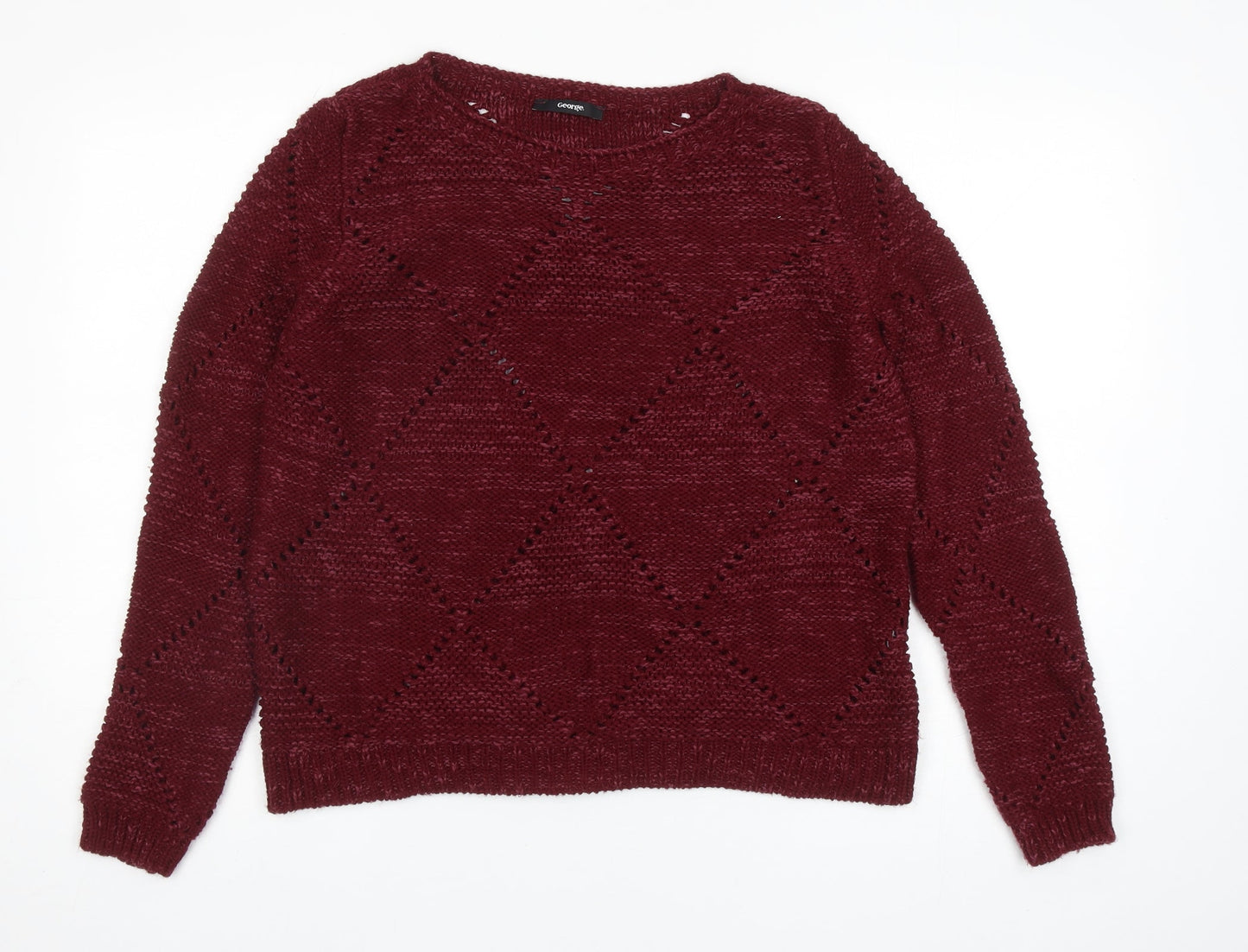 George Womens Red Round Neck Acrylic Pullover Jumper Size 10