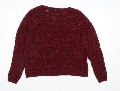 George Womens Red Round Neck Acrylic Pullover Jumper Size 10