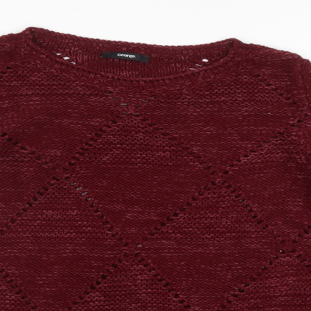 George Womens Red Round Neck Acrylic Pullover Jumper Size 10