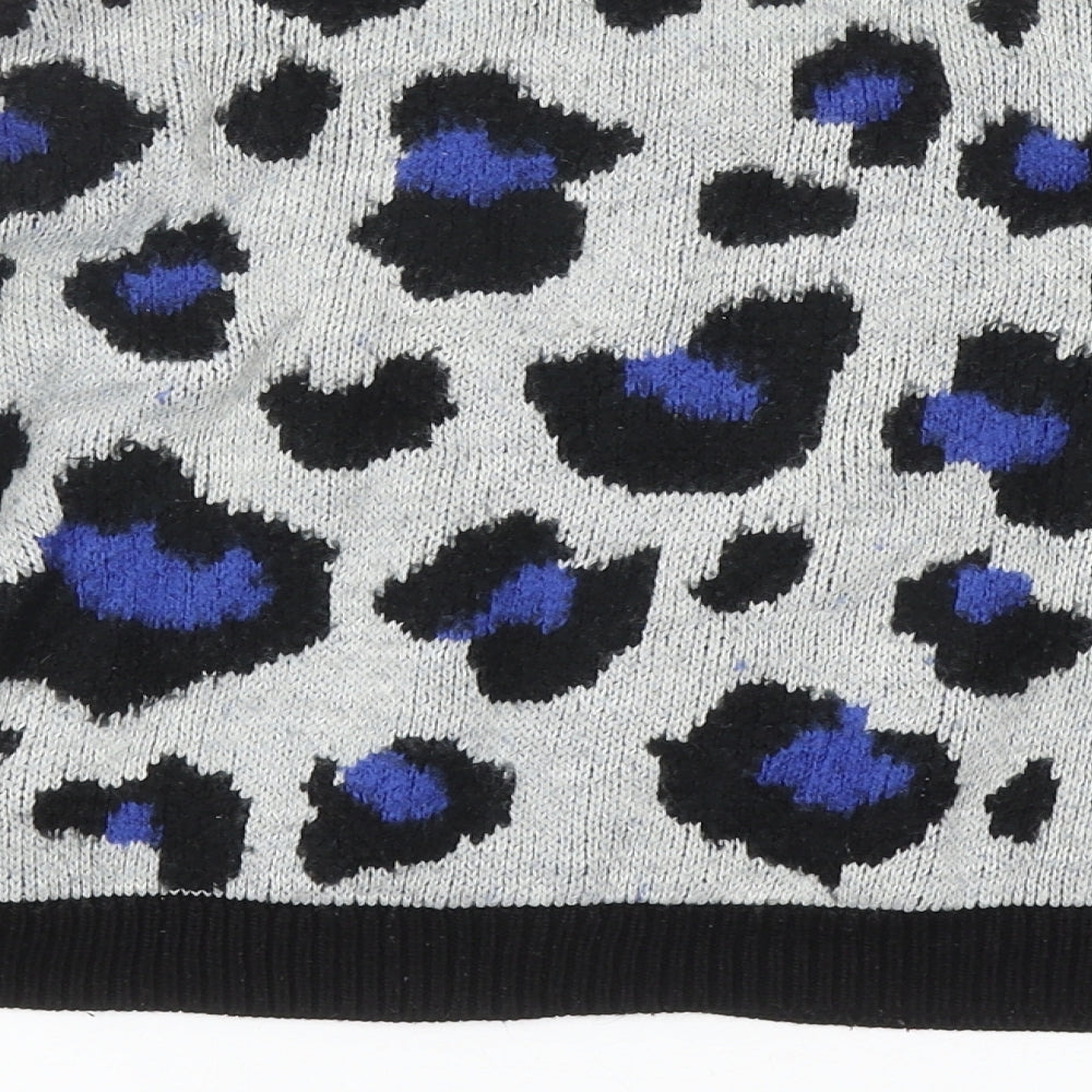 Primark Womens Grey Round Neck Animal Print Acrylic Pullover Jumper Size 2XS