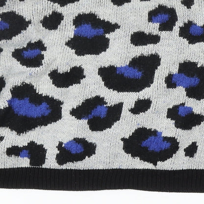 Primark Womens Grey Round Neck Animal Print Acrylic Pullover Jumper Size 2XS