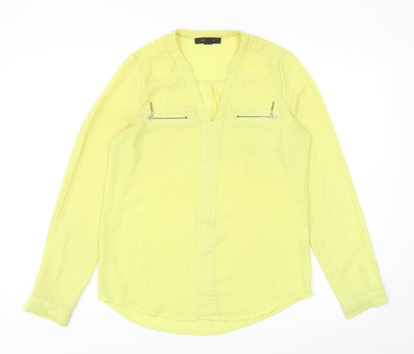 Atmosphere Womens Yellow Polyester Basic Blouse Size 6 V-Neck