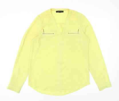 Atmosphere Womens Yellow Polyester Basic Blouse Size 6 V-Neck