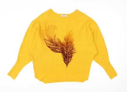 Amo & Roma Womens Yellow Round Neck Viscose Pullover Jumper Size S - Feather