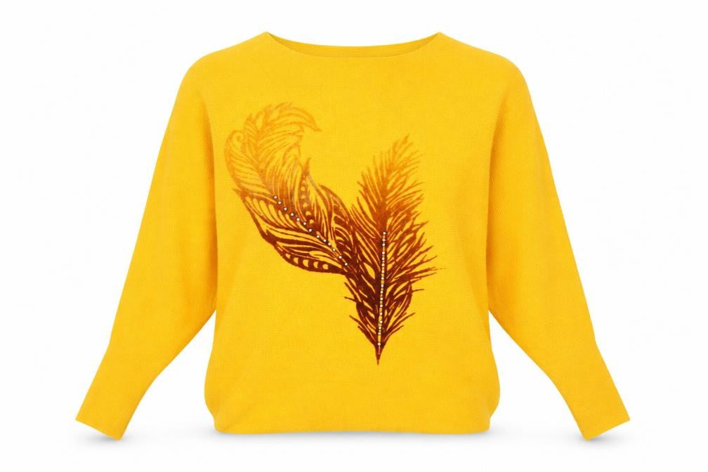 Amo & Roma Womens Yellow Round Neck Viscose Pullover Jumper Size S - Feather