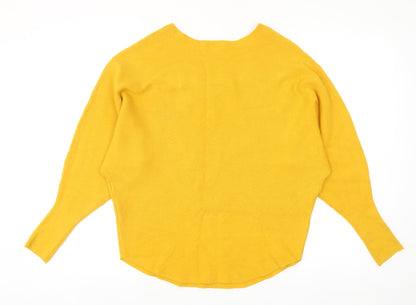 Amo & Roma Womens Yellow Round Neck Viscose Pullover Jumper Size S - Feather