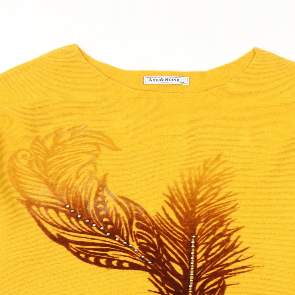 Amo & Roma Womens Yellow Round Neck Viscose Pullover Jumper Size S - Feather