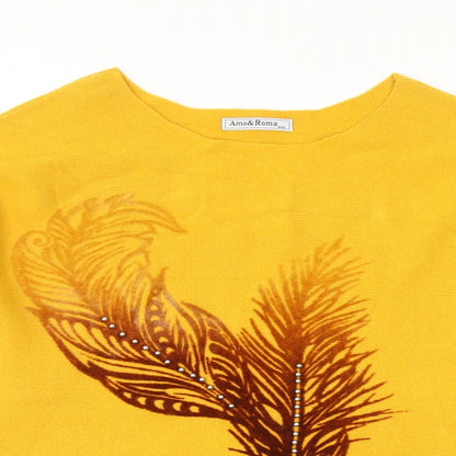 Amo & Roma Womens Yellow Round Neck Viscose Pullover Jumper Size S - Feather