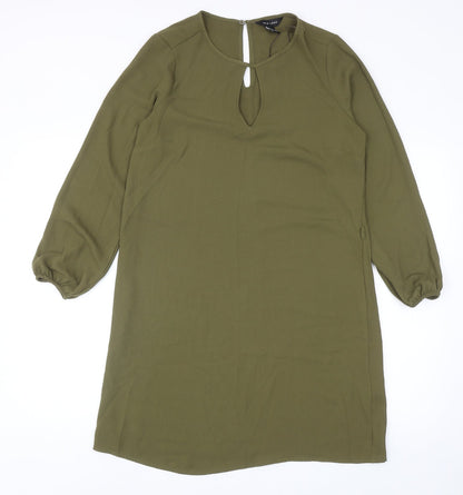 New Look Womens Green Polyester Sheath Size 8 Round Neck Button