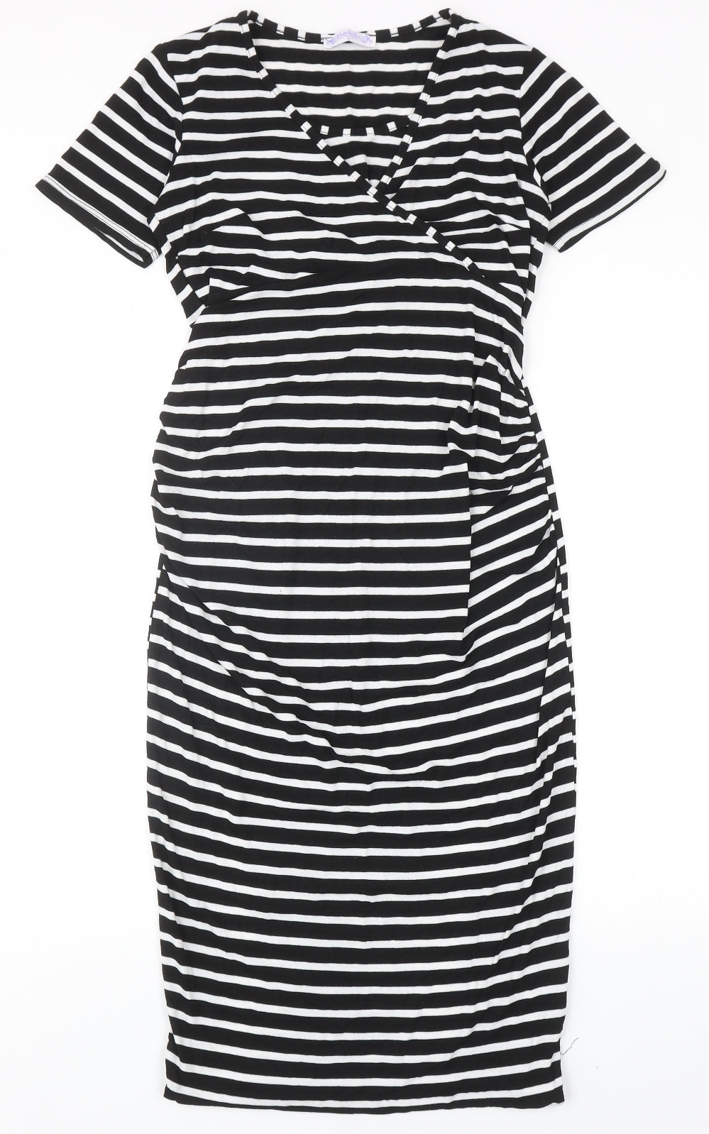 Blue Bell Womens Black Striped Viscose T-Shirt Dress Size 8 V-Neck Pullover