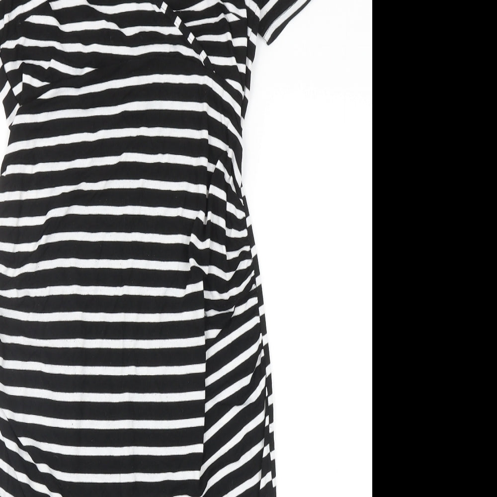 Blue Bell Womens Black Striped Viscose T-Shirt Dress Size 8 V-Neck Pullover