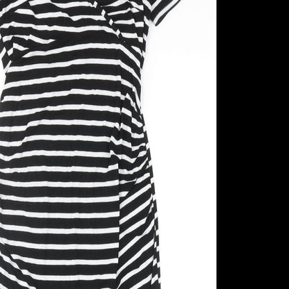 Blue Bell Womens Black Striped Viscose T-Shirt Dress Size 8 V-Neck Pullover
