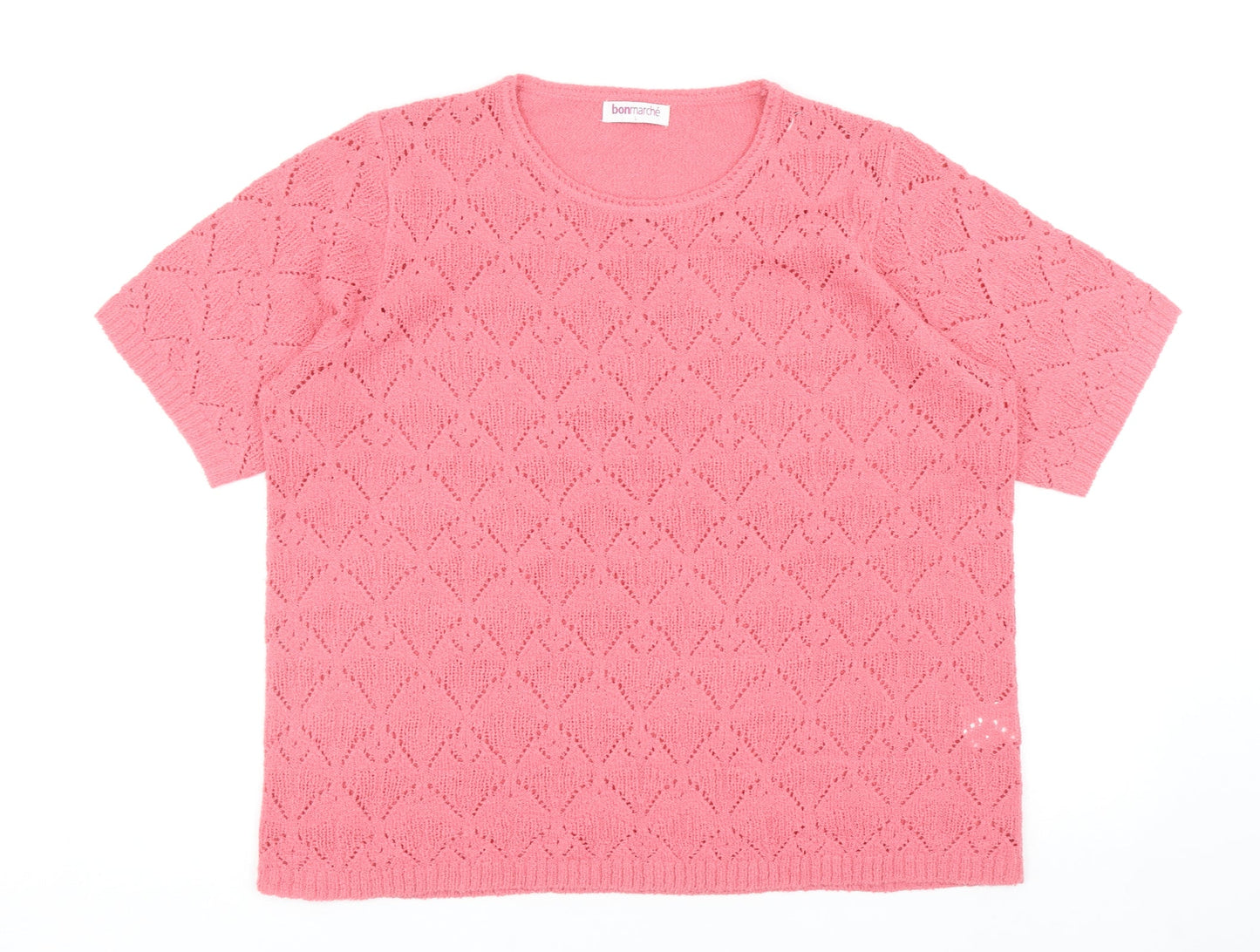 Bonmarché Womens Pink Acrylic Basic T-Shirt Size L Round Neck