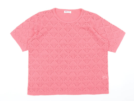 Bonmarché Womens Pink Acrylic Basic T-Shirt Size L Round Neck