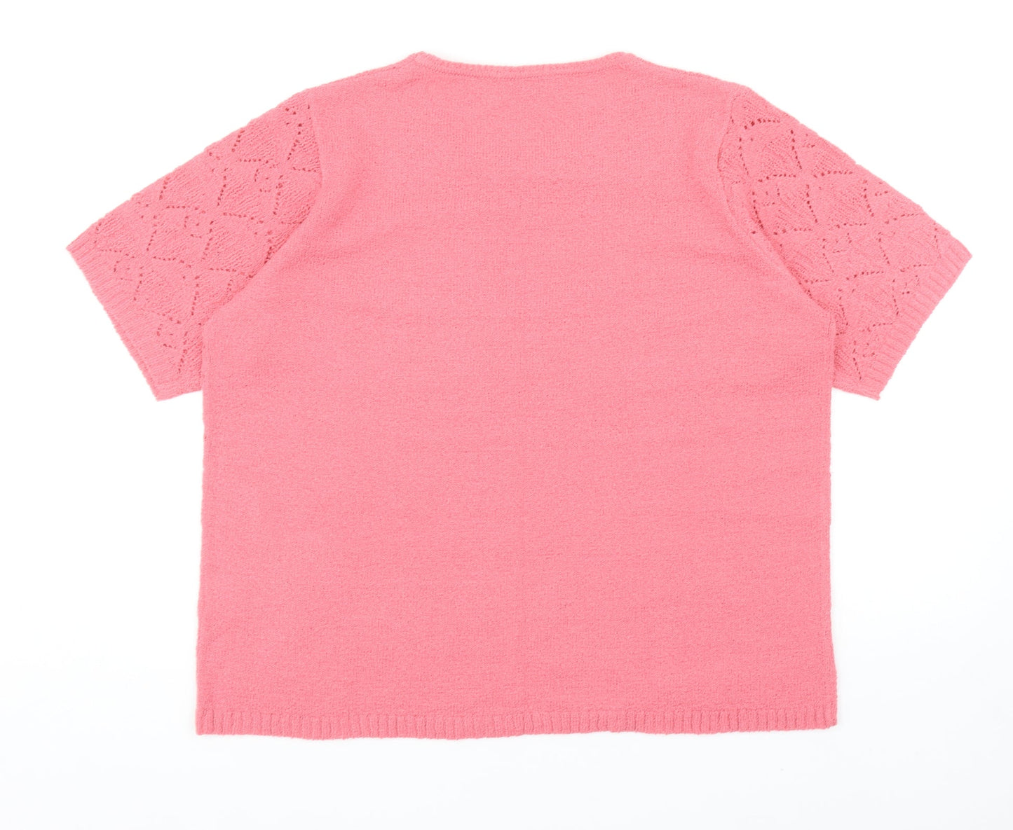 Bonmarché Womens Pink Acrylic Basic T-Shirt Size L Round Neck