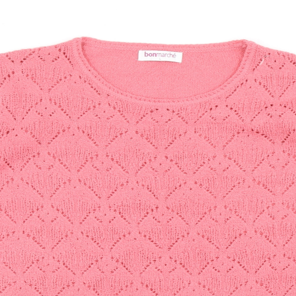 Bonmarché Womens Pink Acrylic Basic T-Shirt Size L Round Neck