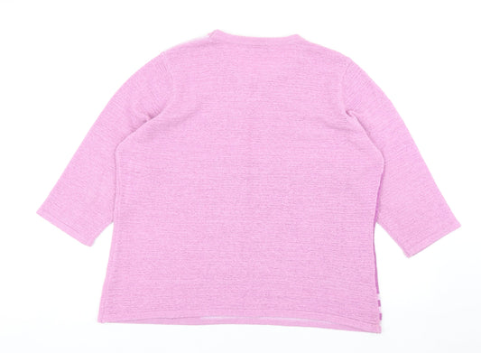 Bonmarché Womens Purple Round Neck Striped Acrylic Pullover Jumper Size L